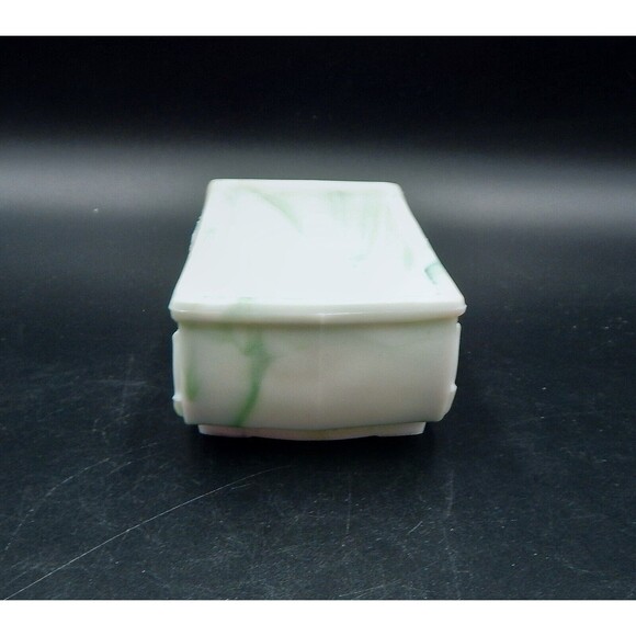 Akro Agate Slag Glass Planter Daffodils White Marbleized Green Teal Swirl Dish - Picture 2 of 8